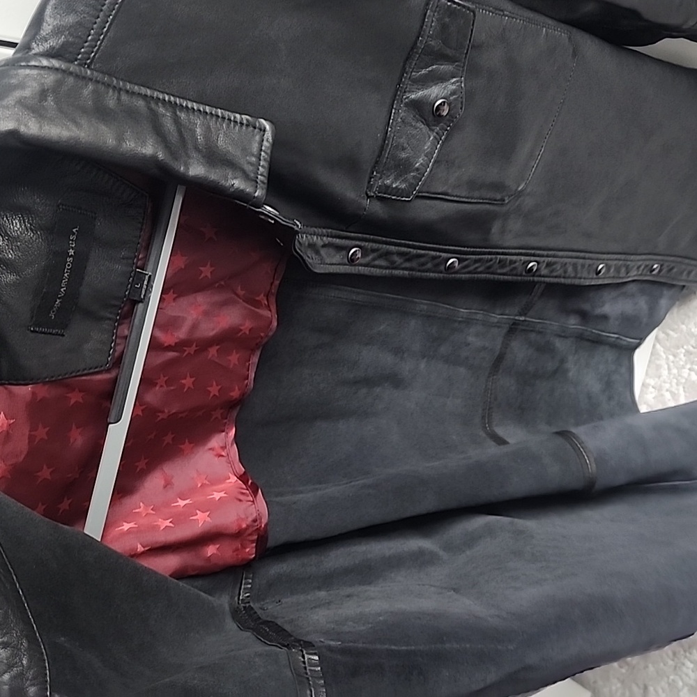John Varvatos Black Leather Shirt Jacket - Picture 4 of 10